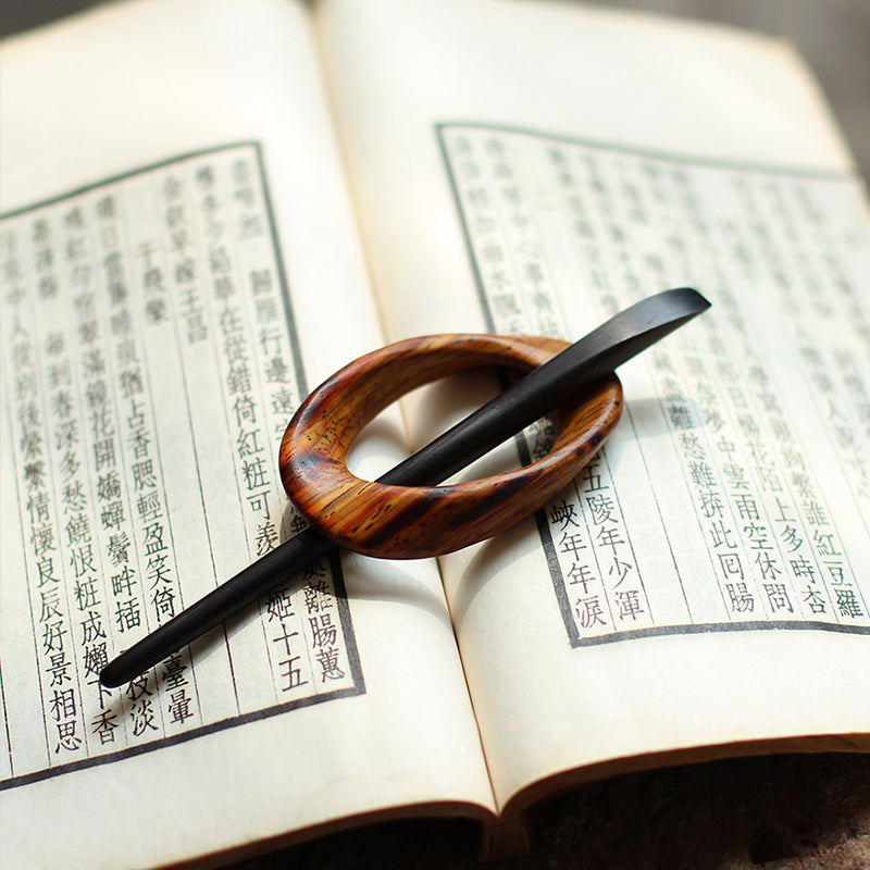 Wooden Mobius Hair Barrette with Stick