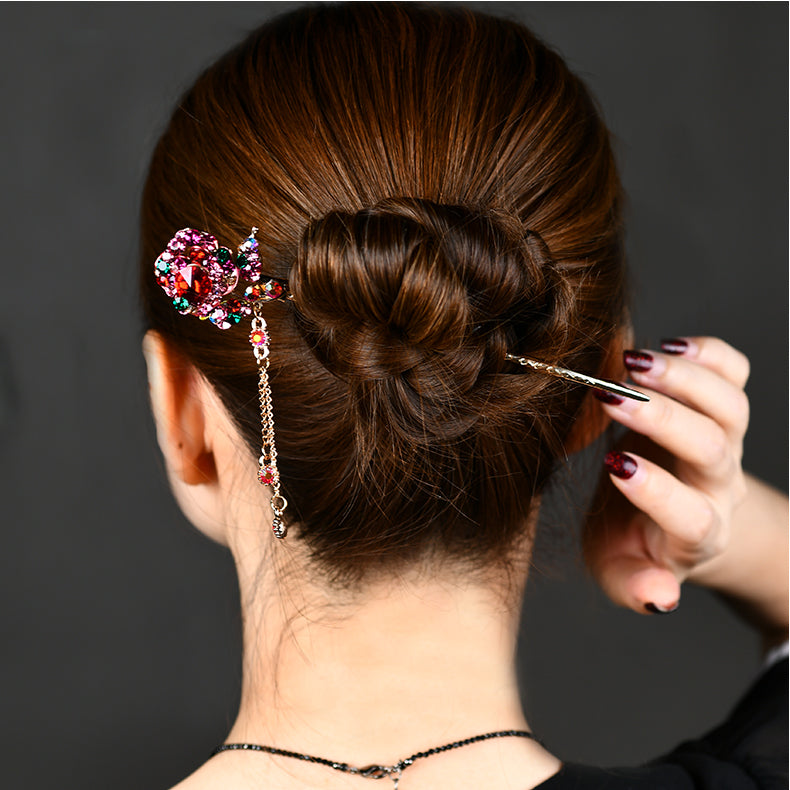 Vintage Rose African Hair Stick with Tassels