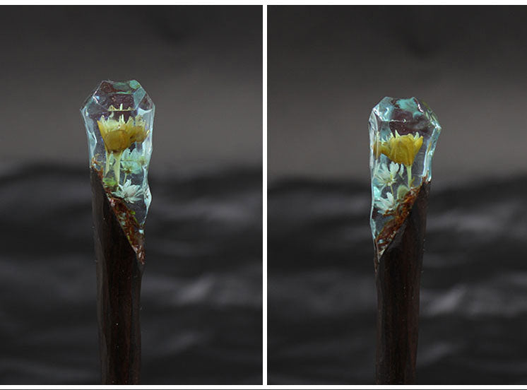 Wood Resin Hair Stick with Flower