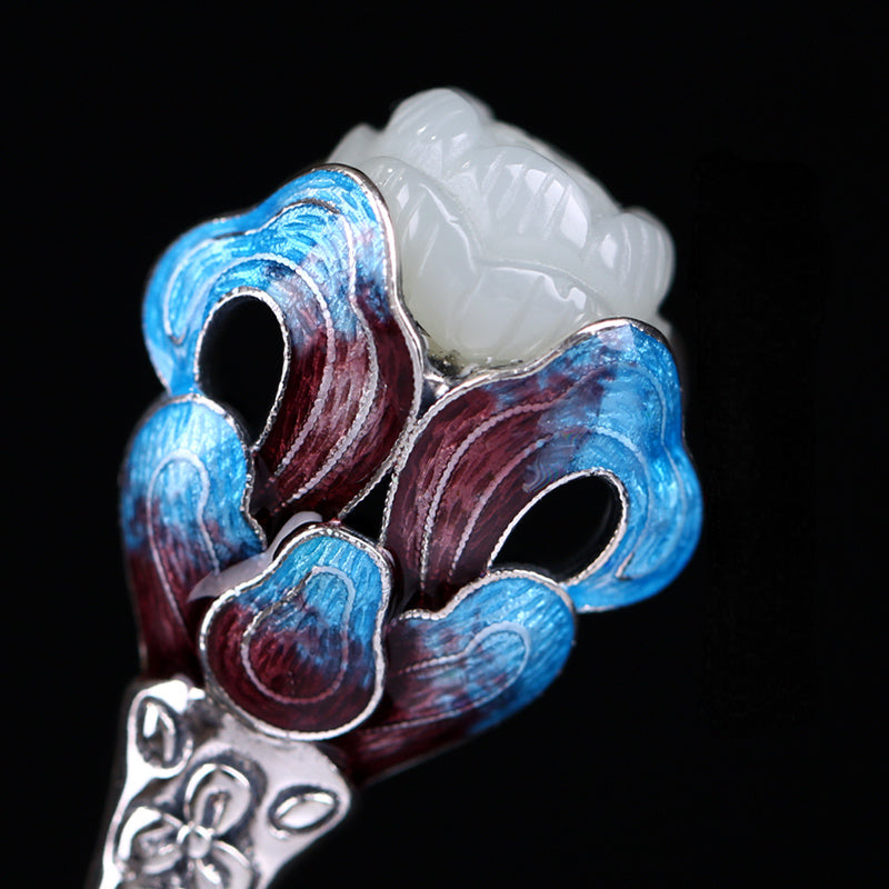 The Blue Cloisonne Hair Stick with Hetian Jade