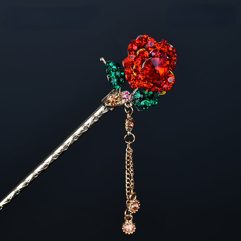 Vintage Rose African Hair Stick with Tassels