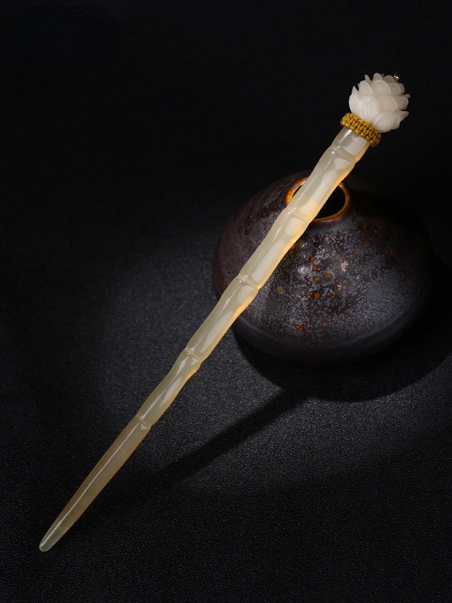 Handmade Horn Hair Stick with Bodhi Lotus