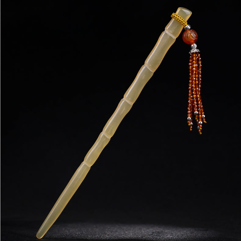 Handmade Bamboo Knot Horn Hair Stick with Tassel