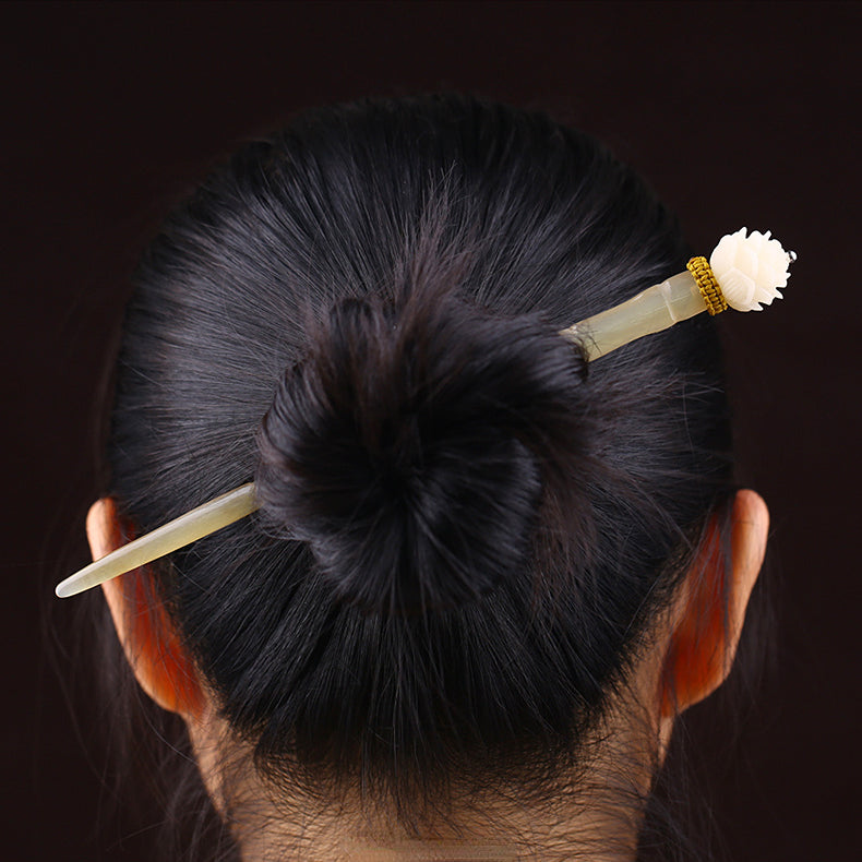 Handmade Horn Hair Stick with Bodhi Lotus