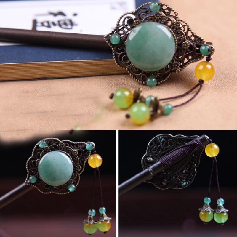 Green Jade Japanese hair chopstick with tassel
