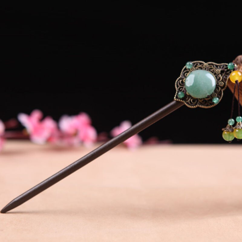 Green Jade Japanese hair chopstick with tassel