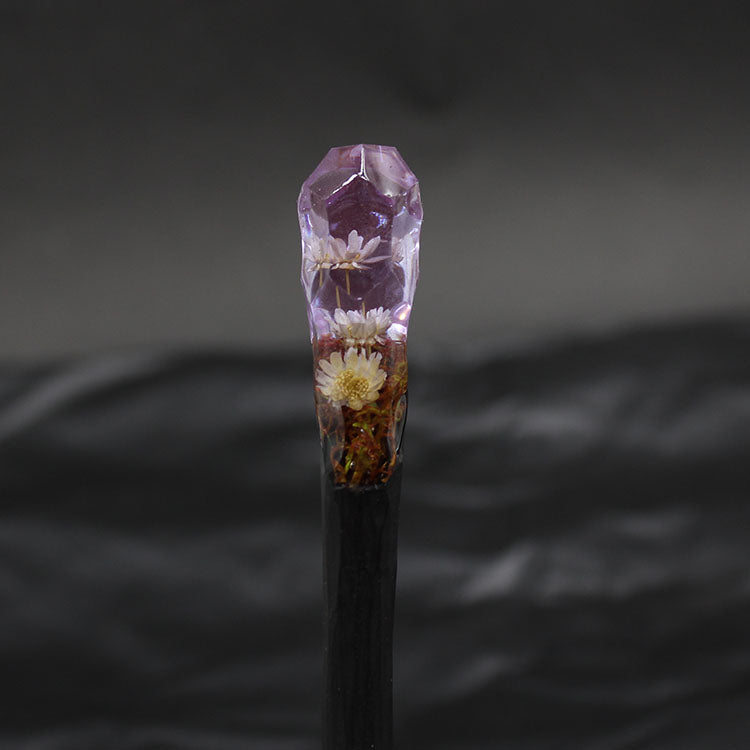 Wooden Hair Stick with Resin and Flower