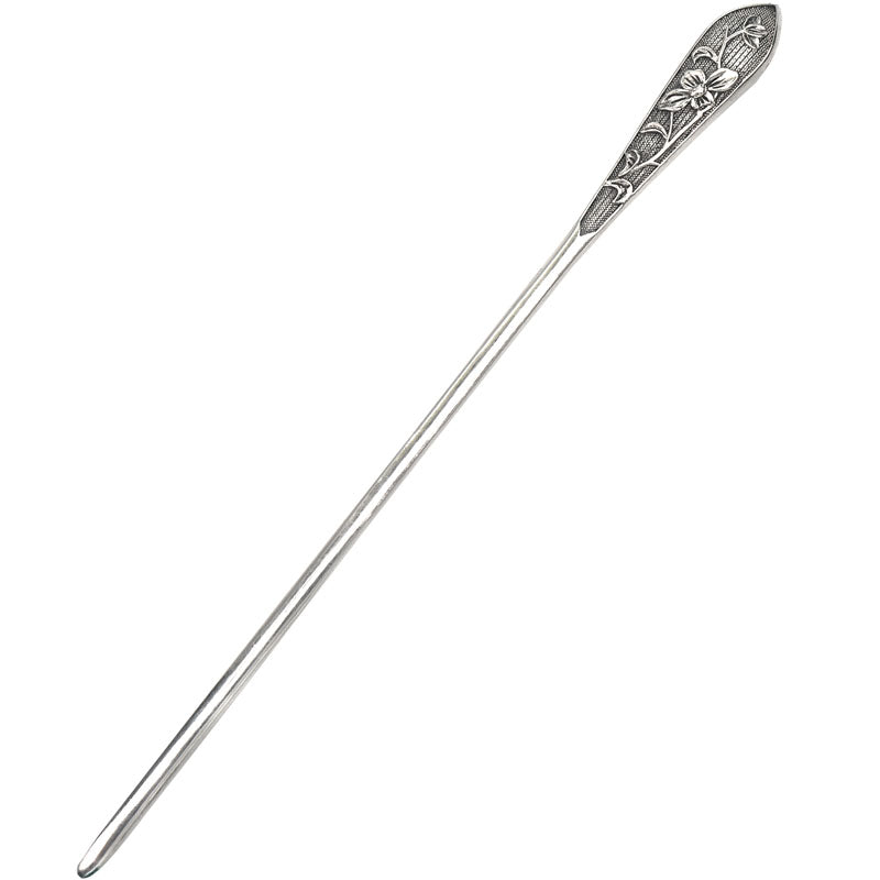 Chinese Vintage Silver Hair Stick with Embossed Peony