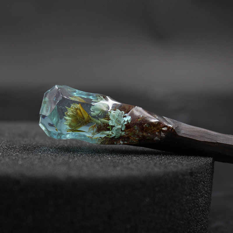 Wood Resin Hair Stick with Flower