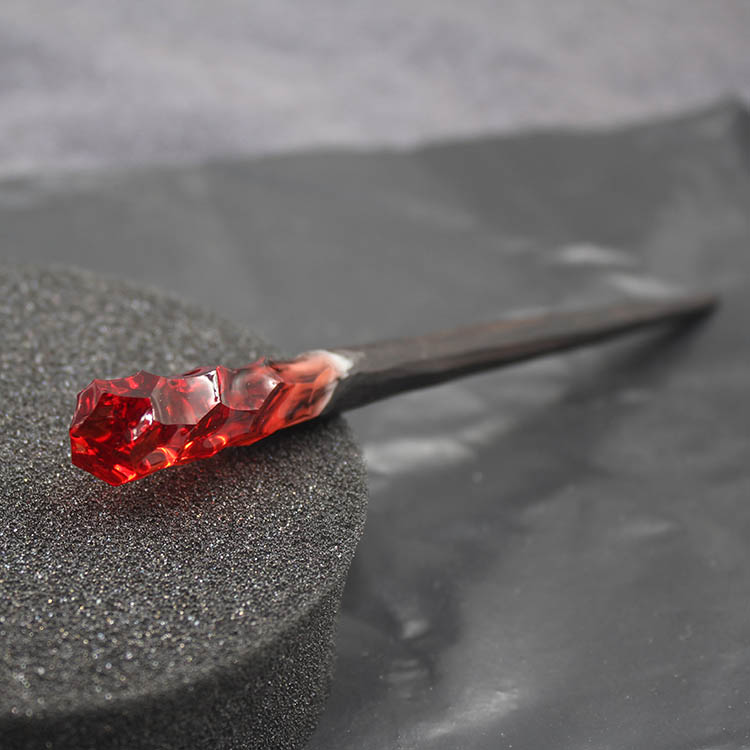 Flame Red Wooden Hair Stick with Rein