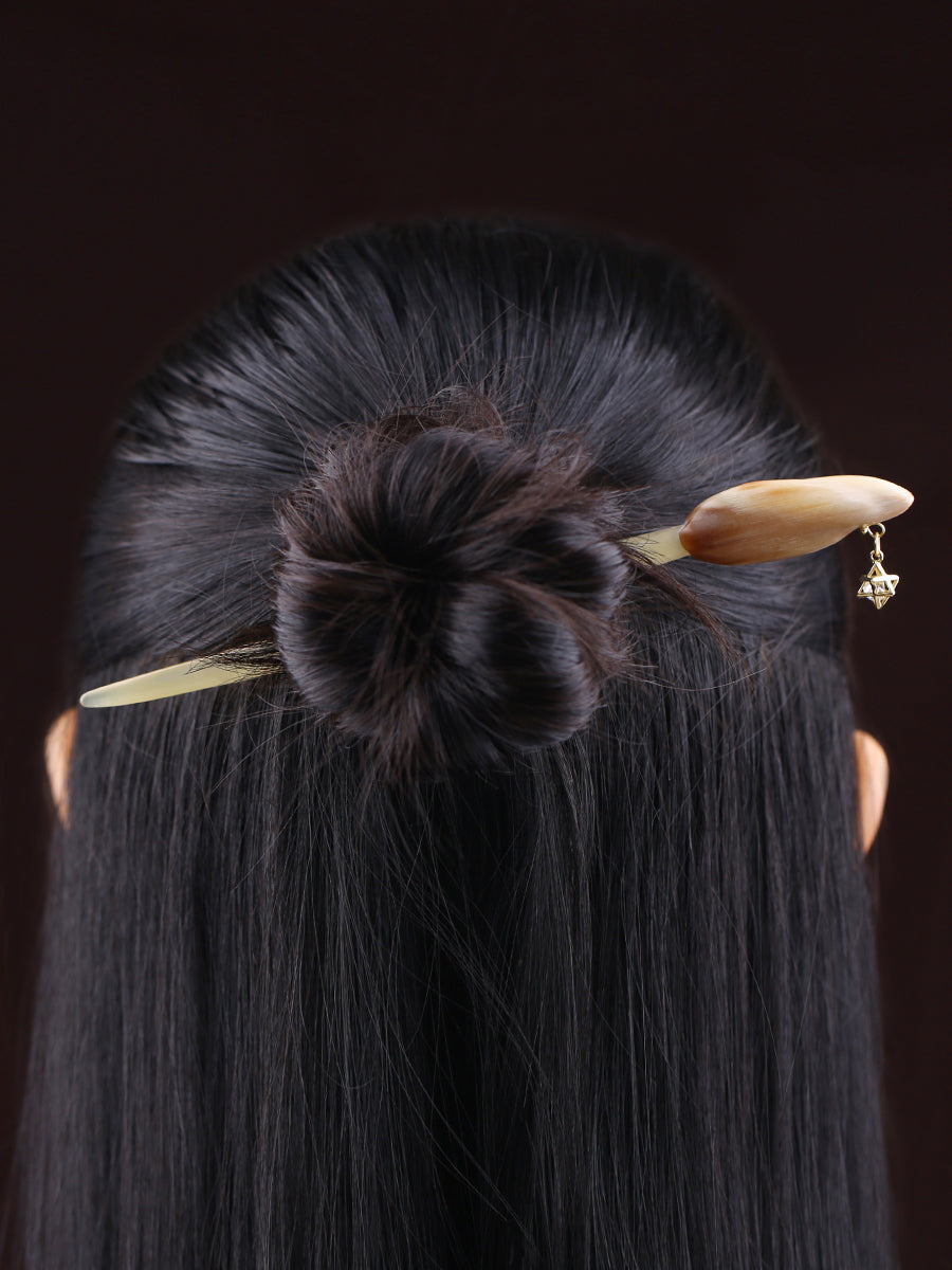 Handmade Horn Hair Stick with Silver Star Pendant