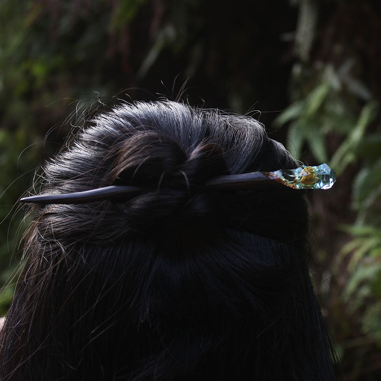 Wood Resin Hair Stick with Flower