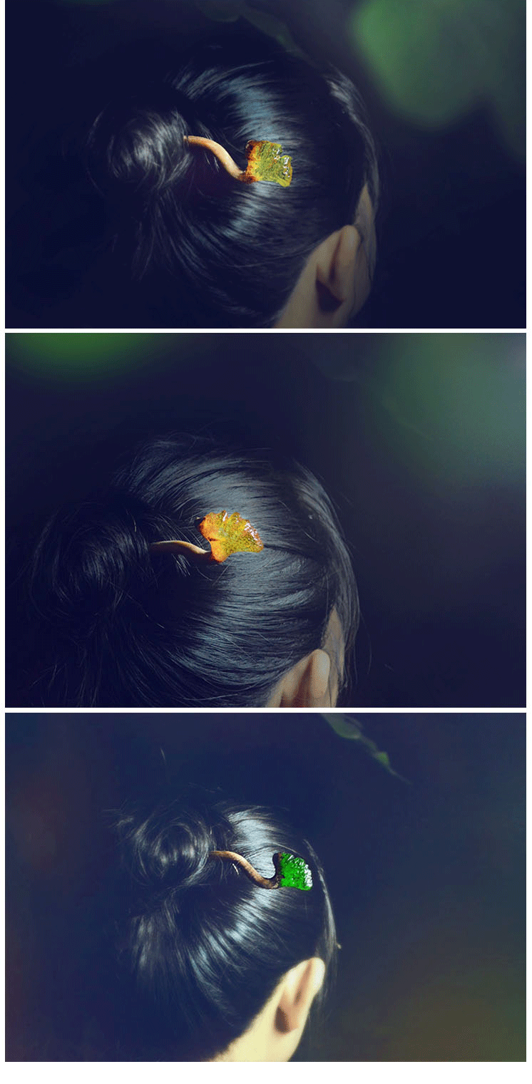 Wooden Hair Sticks with Ginkgo Leaf