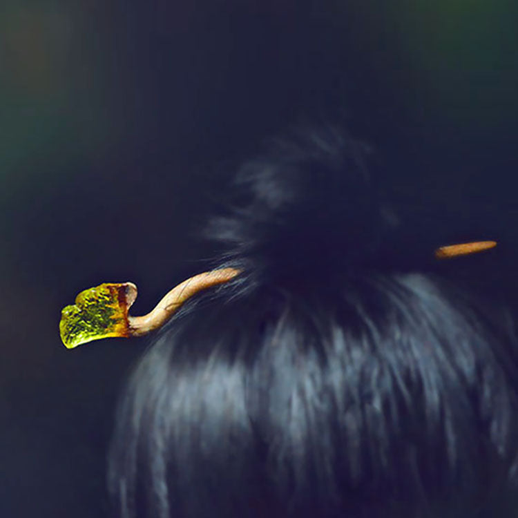 Wooden Hair Sticks with Ginkgo Leaf