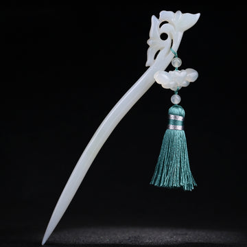 Handmade Jade Lotus Hair Stick with Tassel