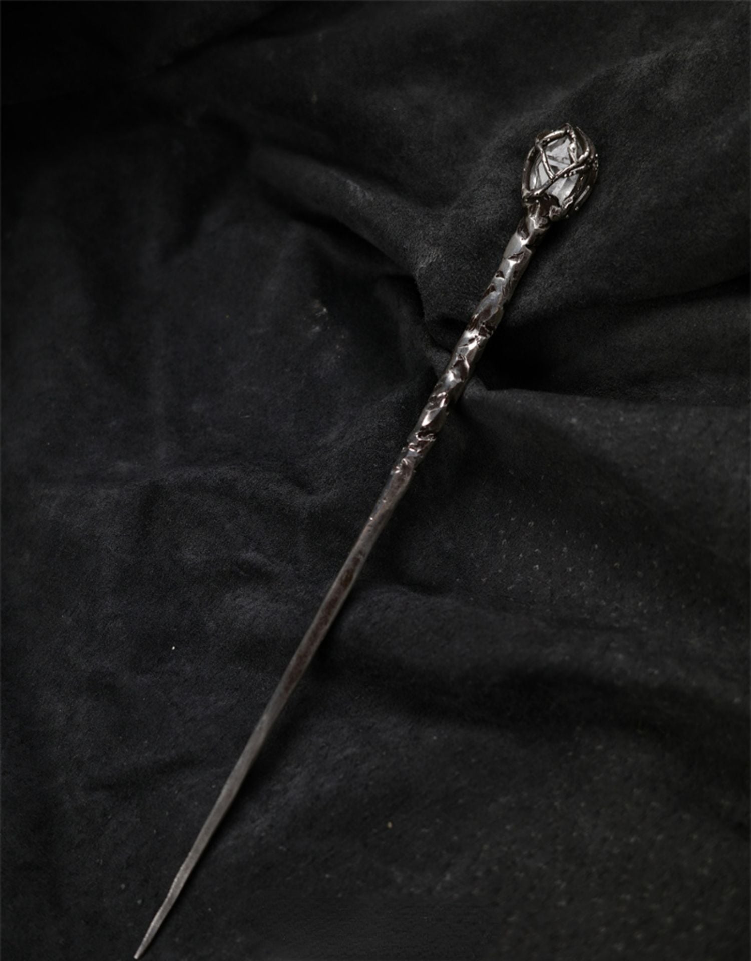 Handmade Gothic Natural Ore Crystal Silver Hair Stick