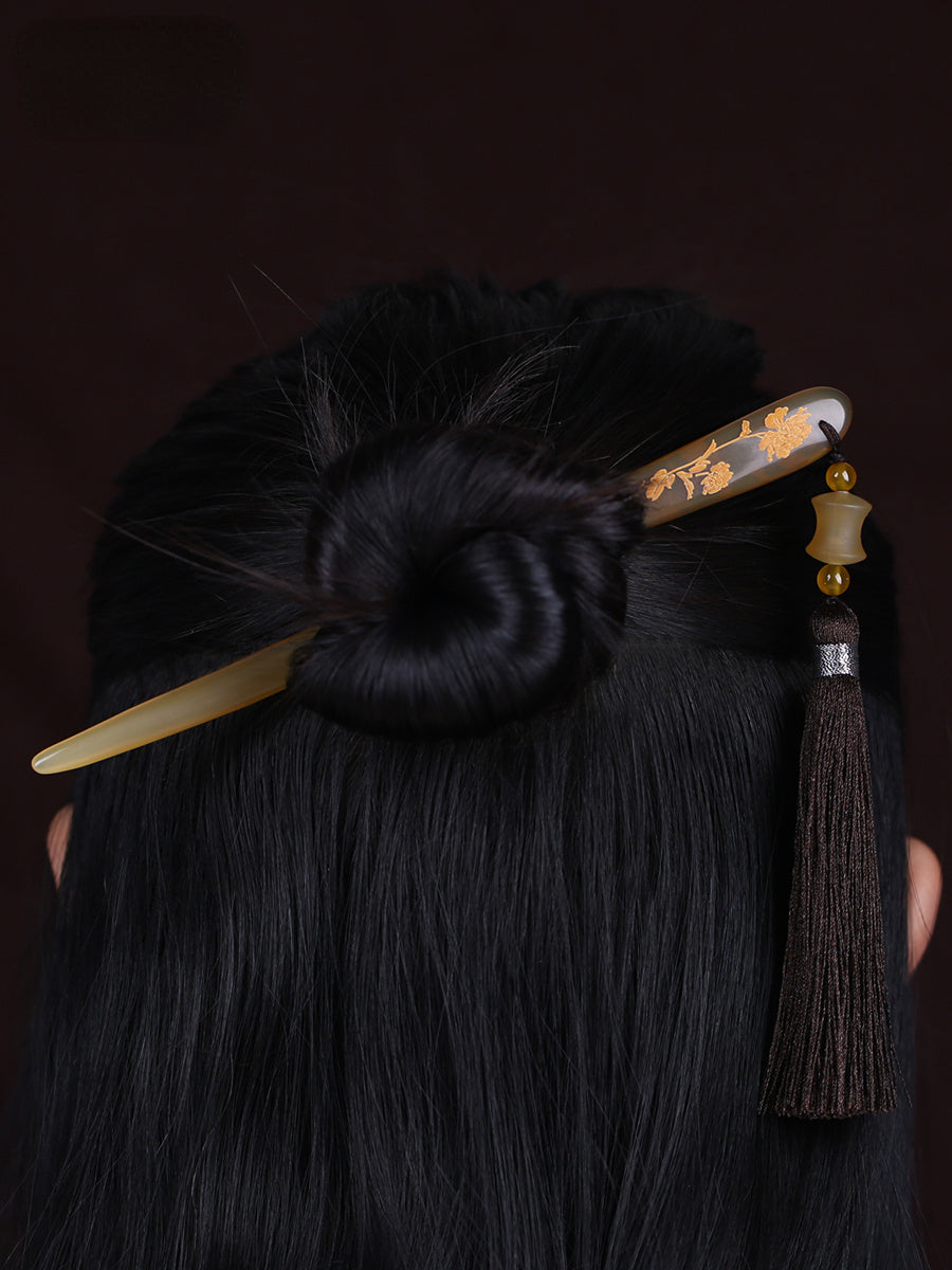 Handmade Bone Hair Stick with Long Tassels