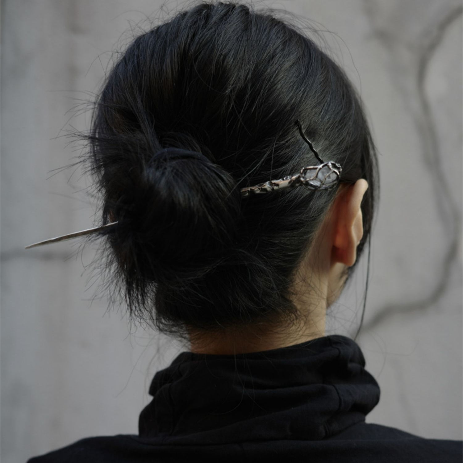 Handmade Gothic Natural Ore Crystal Silver Hair Stick
