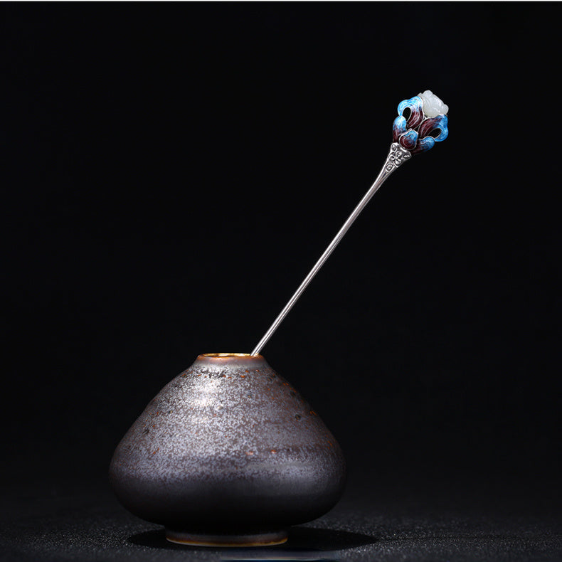 The Blue Cloisonne Hair Stick with Hetian Jade